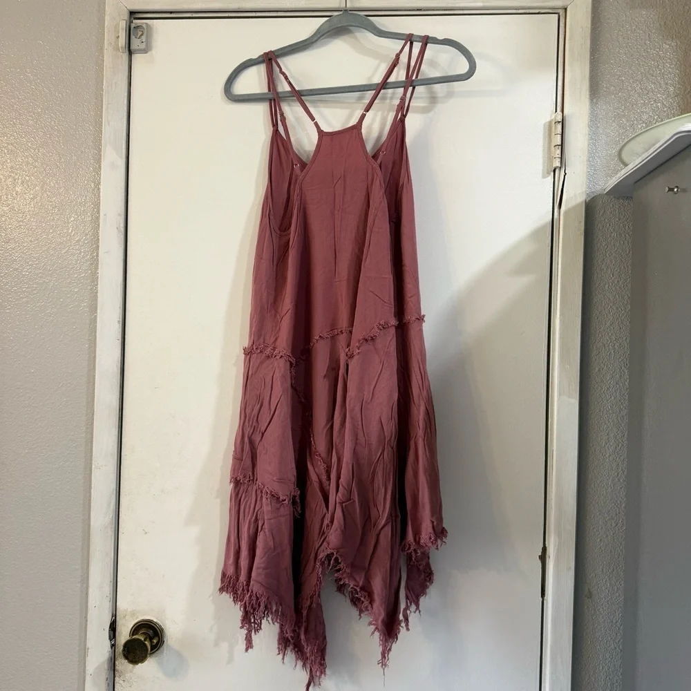 Free People Tattered Up Slip Dress Mauve Pink XS Flowy Boho Distressed Fringe - Picture 5 of 9